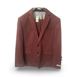 EXPRESS MENS FITTED SUIT BURGUNDY PHOTOGRAPHER 40S SLIM FIT BELOW WAIST W32 L30